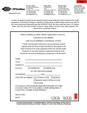 NAFTA Certificate of Origin