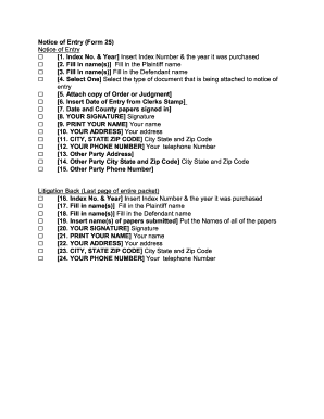 Notice of Entry Form 25