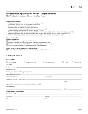 Investment Application Form for Legal Entities