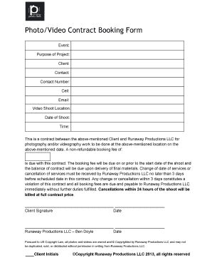 Photo/Video Contract Booking Form