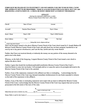 FORM Must Be Filled Out In Its Entirety And Notarized Failure To Do So Will Cause The AFFIDAVIT Not To Be Processed There is an 800 charge for each