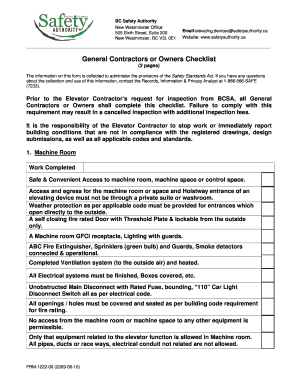BC Safety Authority Elevator Checklist