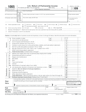 US Partnership Income Tax Return Form 1065