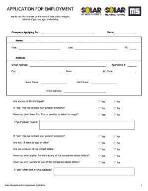 Solar Atmospheres Inc Employment Application