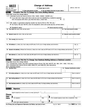 IRS Change of Address Form 8822