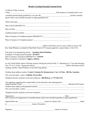 Border Crossing Parental Consent Form