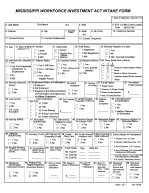 Mississippi Workforce Investment Act Intake Form