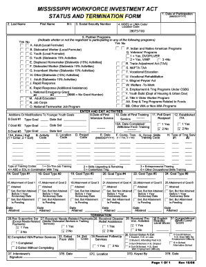 Mississippi Workforce Investment Act Status and Termination Form