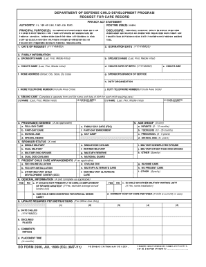 Department of Defense Child Care Request Form