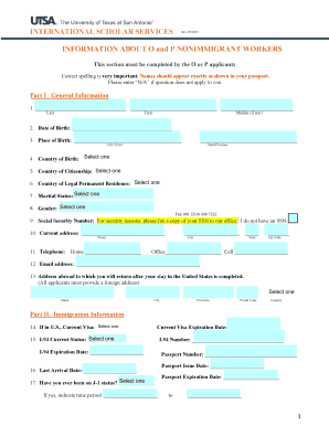 O and P Nonimmigrant Worker Information Form