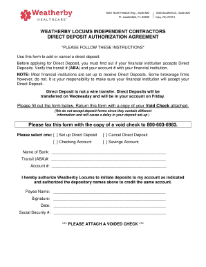 Weatherby Locums Direct Deposit Authorization Agreement