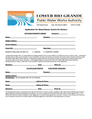 Application for Water/Sewer Service for Renters