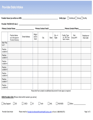 Provider Data Intake Form