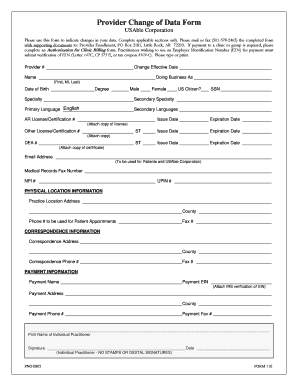 Provider Change of Data Form