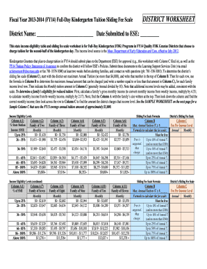 Massachusetts Full-Day Kindergarten Tuition Sliding Fee Scale