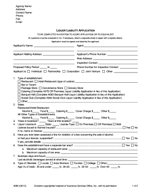 Liquor Liability Insurance Application