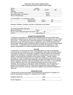 Kentucky YMCA Youth Association Health Release Form
