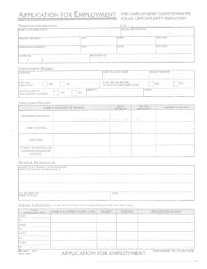 Application for Employment Pre-Employment Questionnaire