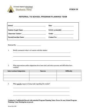 Referral to School Program Planning Team