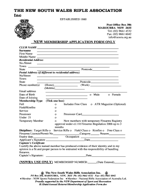 New South Wales Rifle Association Membership Application Form