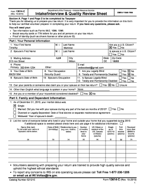 IRS Form 13614-C Taxpayer Interview Sheet