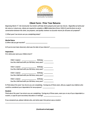 Prior Year Tax Return Client Form