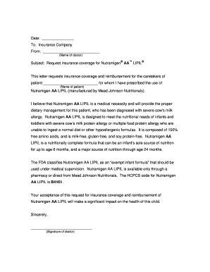 Insurance Coverage Request for Nutramigen AA LIPIL