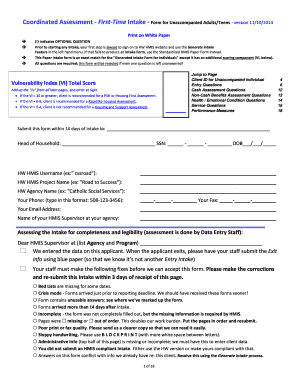 Coordinated Assessment First-Time Intake Form for Unaccompanied Adults/Teens