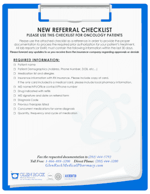 Oncology Patient Referral Checklist