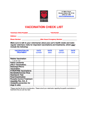 Pet Vaccination Checklist