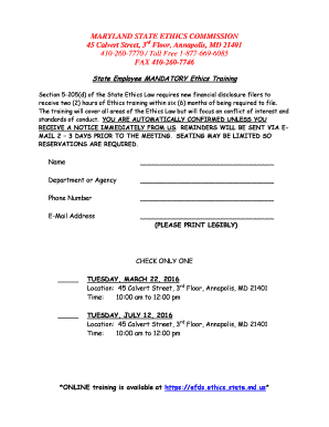 Maryland State Employee Ethics Training Registration