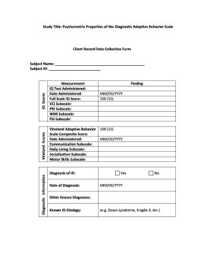 Diagnostic Adaptive Behavior Scale Form