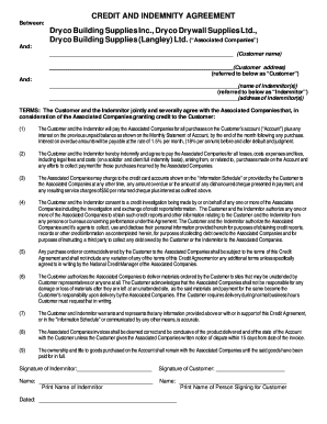 Credit and Indemnity Agreement