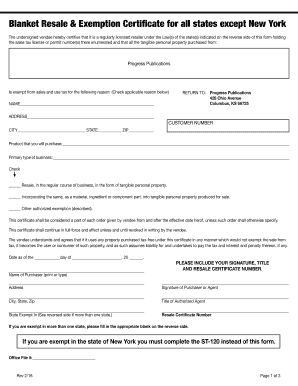 Blanket Resale Exemption Certificate