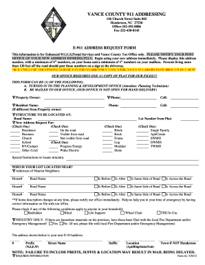 Vance County E-911 Address Request Form