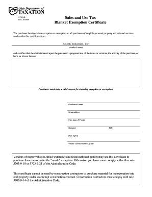 Ohio Blanket Exemption Certificate