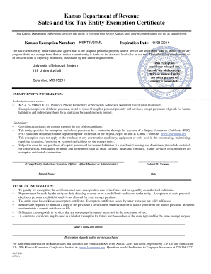 Kansas Sales and Use Tax Entity Exemption Certificate