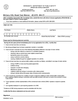 Minnesota Military CDL Road Test Waiver
