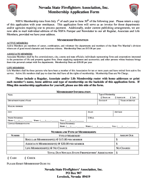 Nevada State Firefighters Association Membership Application