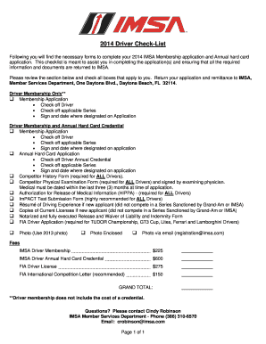 2014 IMSA Driver Membership Application