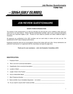 Job Review Questionnaire Form Two
