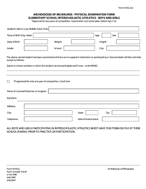 Archdiocese of Milwaukee Physical Examination Form