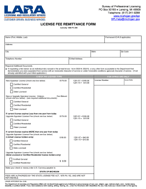 Michigan Appraiser License Fee Remittance Form