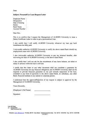 Personal/Car Loan Request Letter
