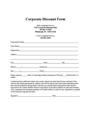 Corporate Discount Form - yankeepeddlerfestivalcom