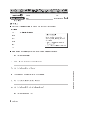 Spanish Date Practice Worksheet