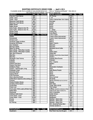 SHOPPING CERTIFICATE ORDER FORM - - - April 2 2014