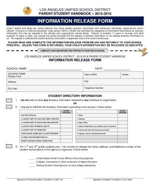 Los Angeles Student Directory Information Release Form