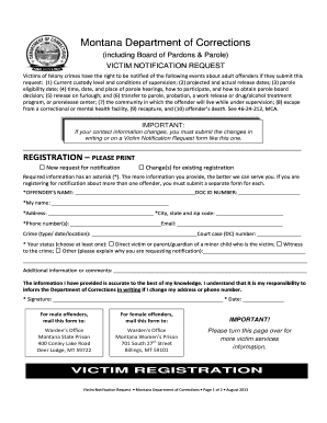 Montana Victim Notification Request