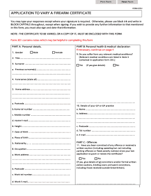 Firearm Certificate Variation Application